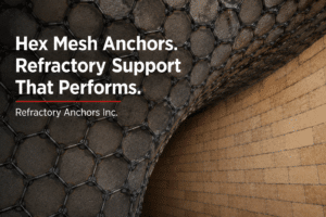Hex mesh anchors in industrial interior. Hex Mesh Anchors - Refractory Anchors Inc.